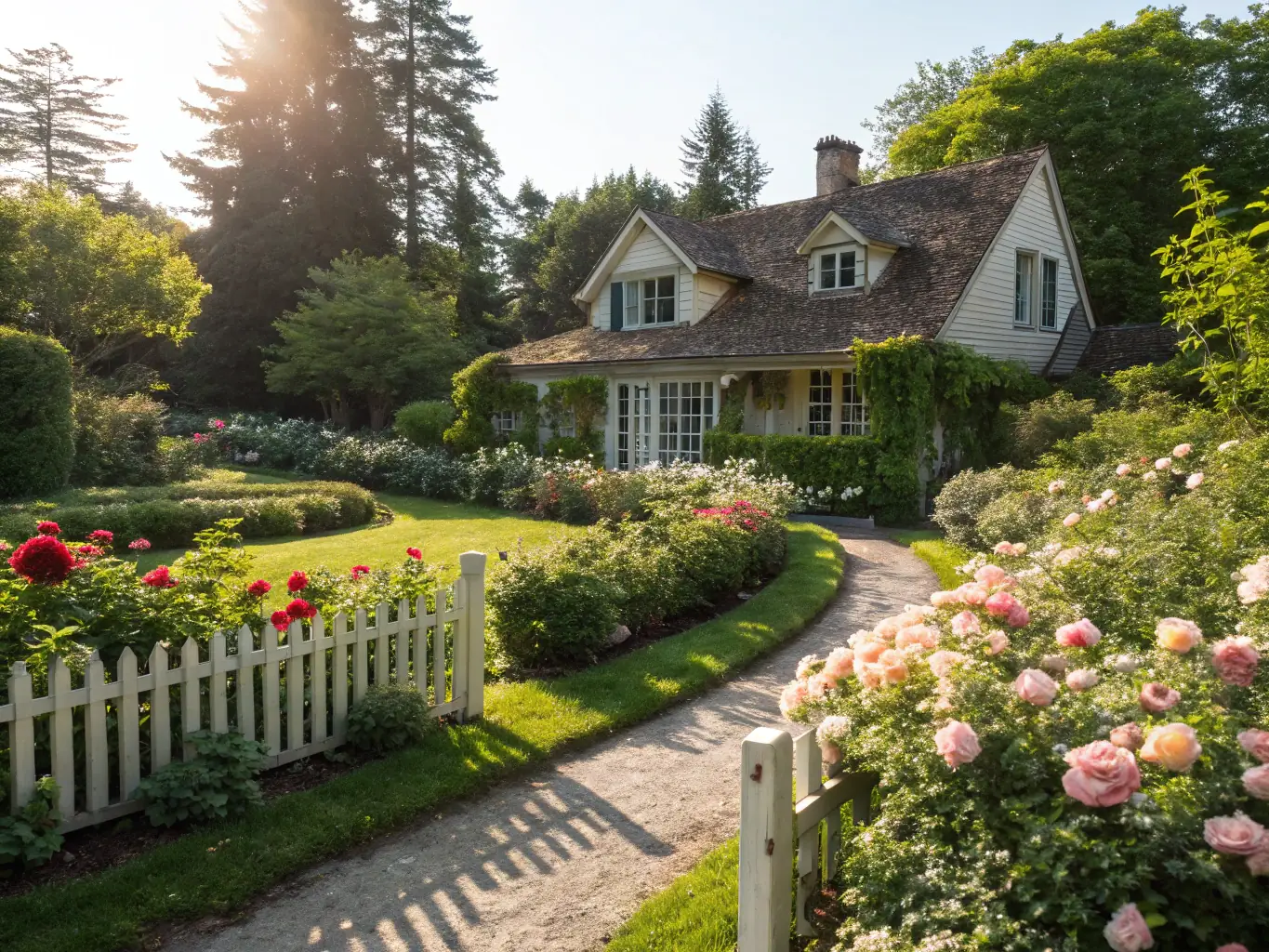 A high-quality photo of a peaceful countryside retreat in Curepipe, Mauritius, showcasing its spacious land, lush gardens, and cozy main house. The image should convey a sense of tranquility and natural beauty.