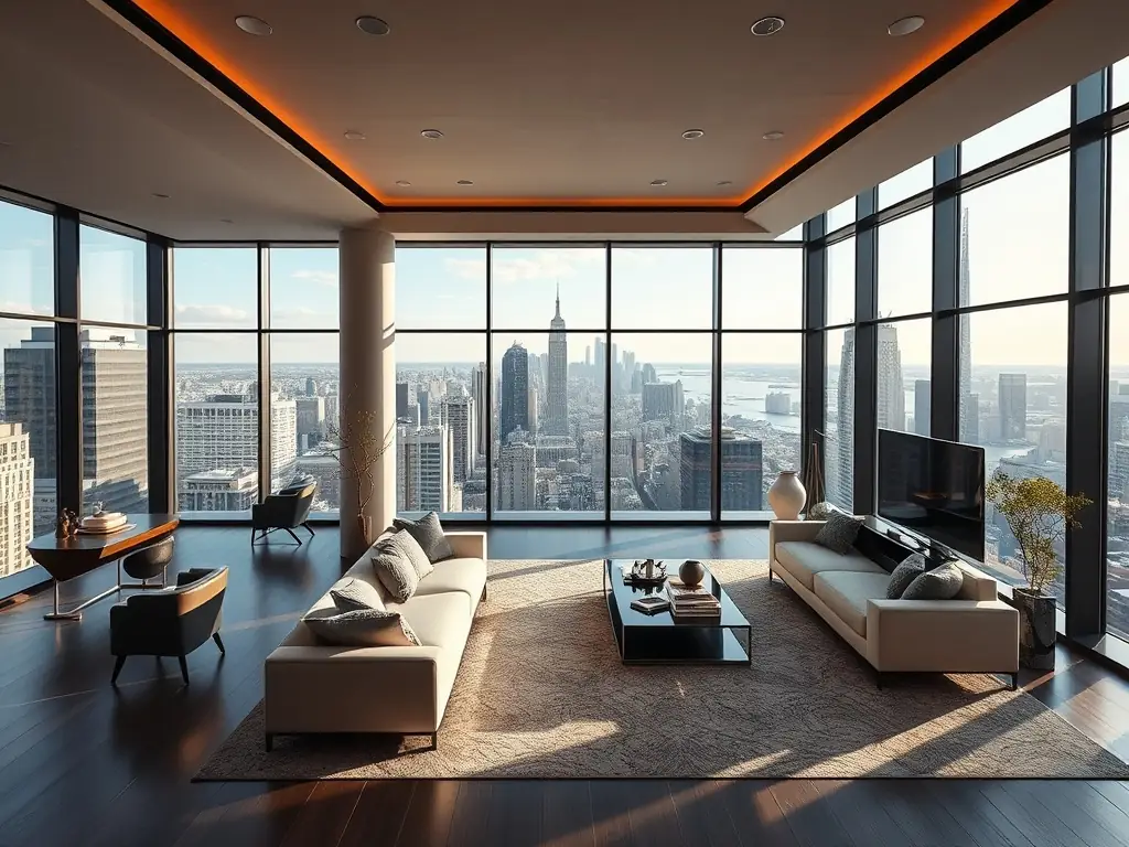 A high-quality photo of a modern city center apartment in Port Louis, Mauritius, showcasing its stylish interior, urban location, and convenient access to amenities. The image should convey a sense of modern urban living.